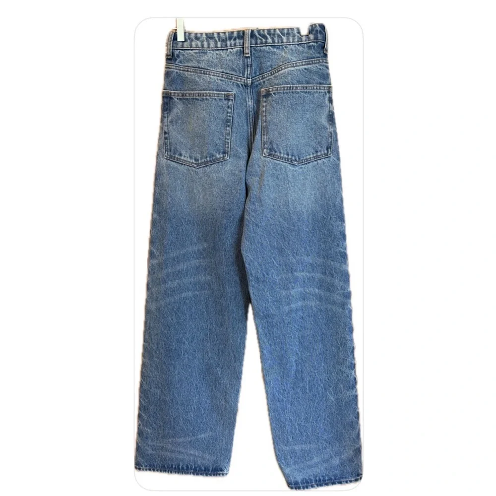 H & M Edition NWOT  Straight Wide Leg Studded High Waisted Denim Jeans 4 - Picture 2 of 8